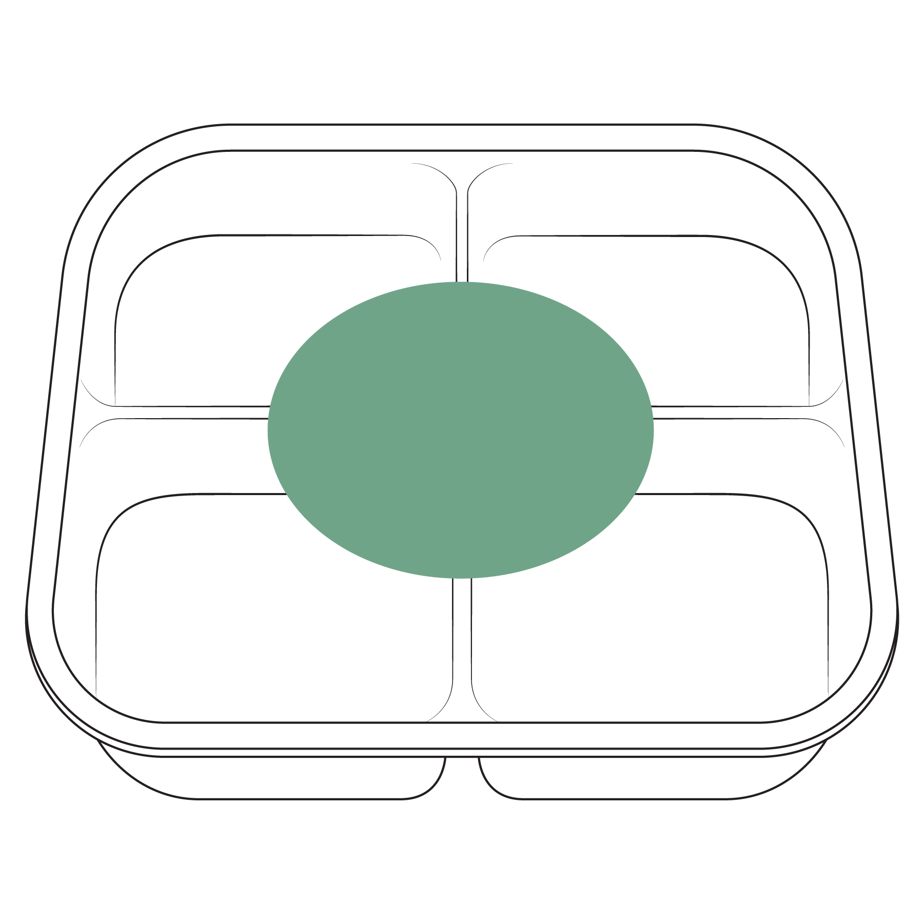 Square four-compartment tray