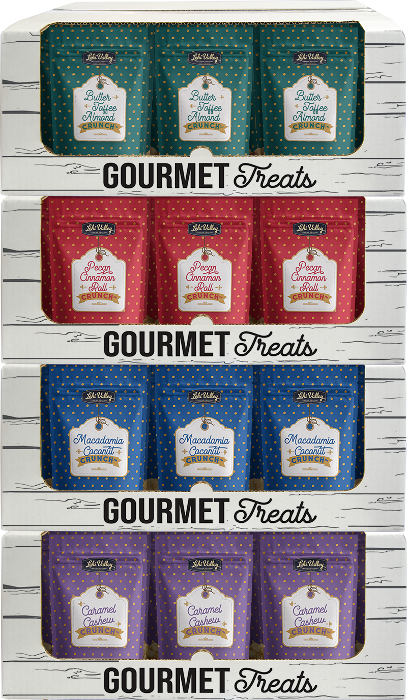 Out gourmet popcorn shipper boxes opened for display